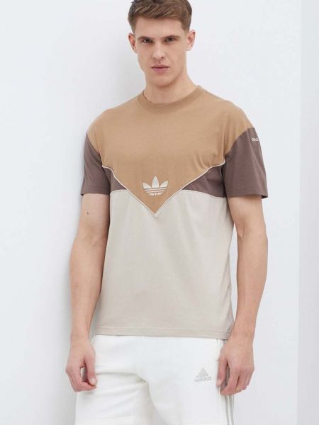 Pamučna majica s printom Adidas Originals smeđa
