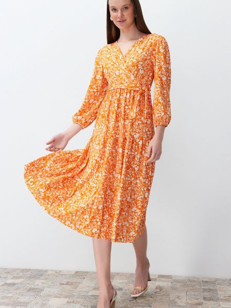 Kötött hosszú ruha Trendyol narancsszínű