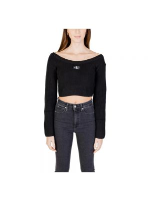 Sweter bawełniany z długim rękawem Calvin Klein Jeans czarny