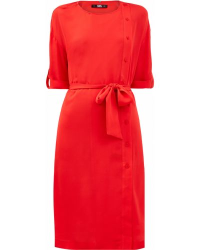 Шелковое с поясом платье Karl Lagerfeld, красное
