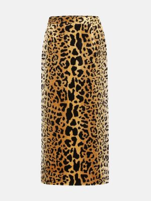 Zamatová midi sukňa s potlačou s leopardím vzorom Miu Miu