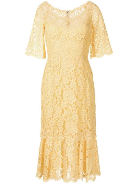 Vestido midi de encaje Dolce & Gabbana amarillo