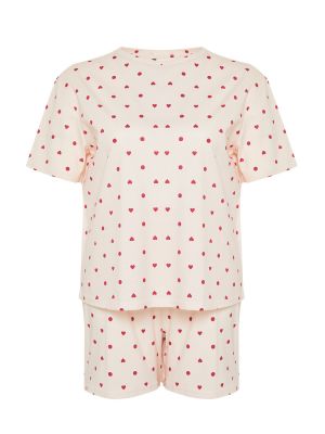 Pletené pyžamo se srdcovým vzorem Trendyol růžové