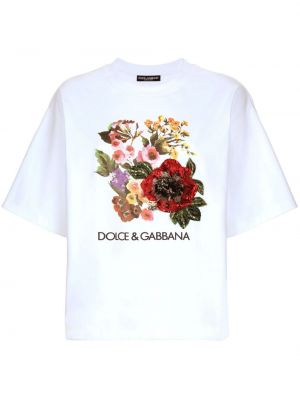 Raštuotas gėlėtas medvilninis marškinėliai Dolce & Gabbana balta