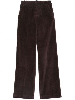 Ravne hlače iz rebrastega žameta Frame rjava