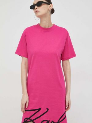 Bavlněné mini šaty Karl Lagerfeld růžové