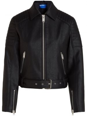 Dabīgās ādas džinsa jaka ar rāvējslēdzēju Karl Lagerfeld Jeans melns