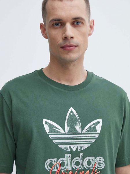 Zelené bavlněné tričko s potiskem Adidas Originals