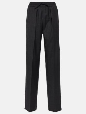 Vlněné rovné kalhoty relaxed fit Isabel Marant šedé