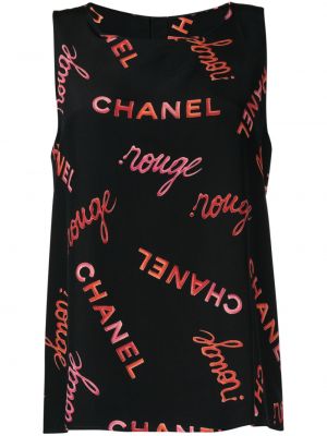 Hodvábny tank top s potlačou Chanel Pre-owned čierna