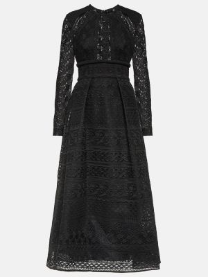Krajkové bavlněné dlouhé šaty Elie Saab černé