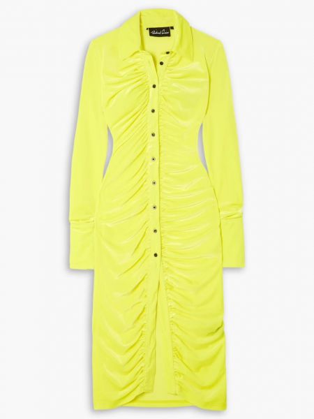 Неоновое платье-рубашка миди из эластичного бархата со сборками Richard Quinn желтый