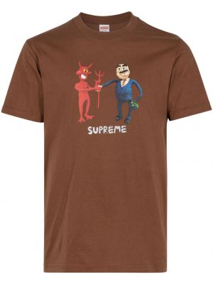 Bavlněné tričko s potiskem Supreme hnědé