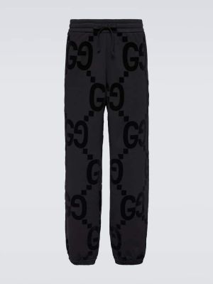 Памучни спортни панталони от джърси Gucci черно