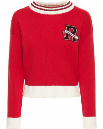 Памучен пуловер Red Valentino червено