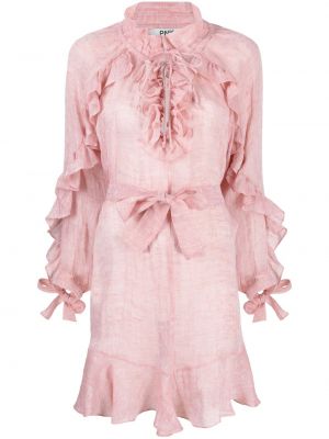 Lněné šaty s volány Pnk růžové