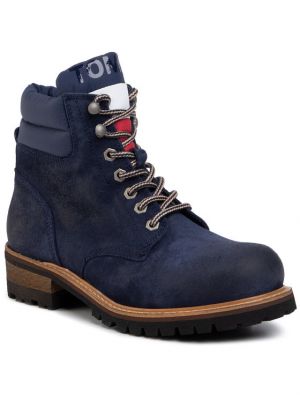 Nėriniuotos zomšinės žygio batai su raišteliais Tommy Jeans mėlyna