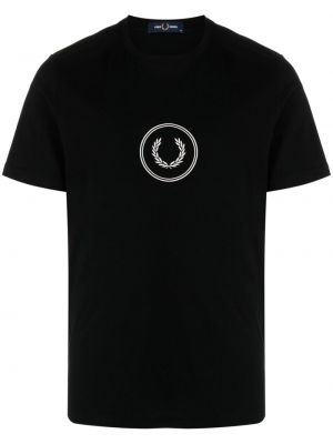 T-shirt brodé en coton à imprimé Fred Perry noir