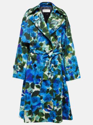 Květinový bavlněný krátký kabát Dries Van Noten modrý