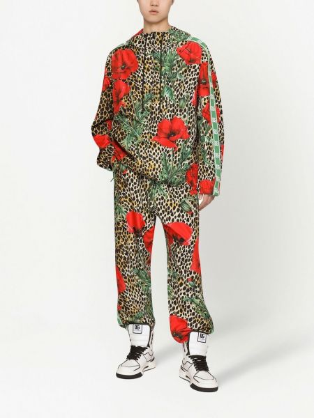 Květinová bunda s kapucí s potiskem Dolce & Gabbana hnědá