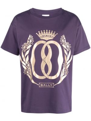 Koszulka bawełniana z nadrukiem Bally fioletowa