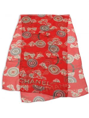 Fular de mătase cu model floral Chanel Pre-owned roșu