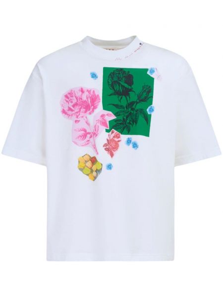 Pamučna majica s cvjetnim printom s printom Marni bijela