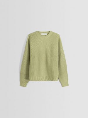 Sweter wełniany z okrągłym dekoltem Bershka zielony