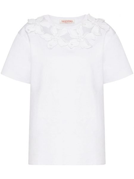 Koszulka bawełniana w kwiatki Valentino Garavani biała