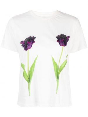 Koszulka bawełniana w kwiatki z nadrukiem Cynthia Rowley biała