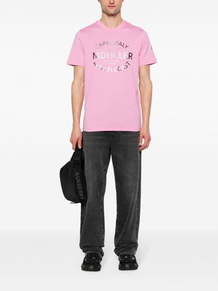 Bavlněné tričko s potiskem Moncler růžové