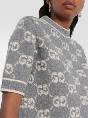 Žakárový vlněný svetr Gucci šedý