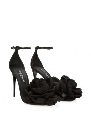 Satynowe sandały w kwiatki Dolce And Gabbana czarne