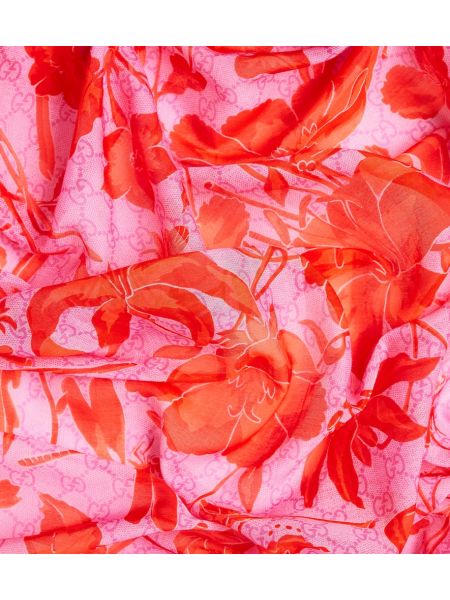 Kokvilnas zīda šalle ar ziediem Gucci rozā