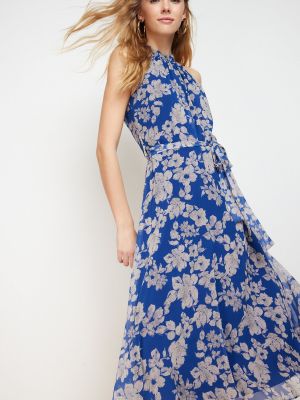 Kvetinové midi šaty bez rukávov s potlačou Trendyol modrá