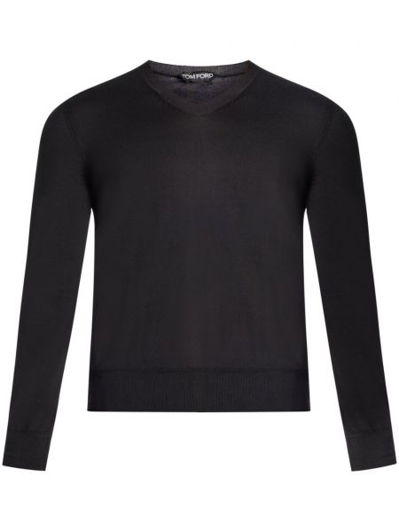 Памучен пуловер с v-образно деколте Tom Ford черно