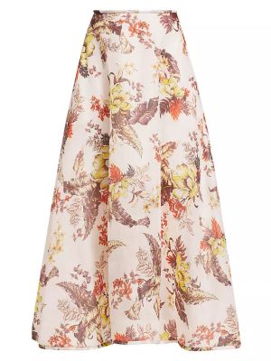 Шелковая льняная юбка миди в цветочек Zimmermann