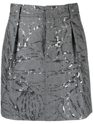 Vlněné mini sukně s flitry Brunello Cucinelli šedé