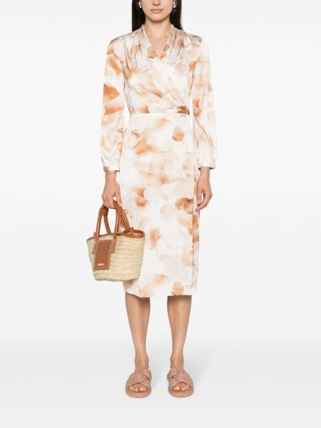 Satynowa sukienka midi z nadrukiem w abstrakcyjne wzory Calvin Klein