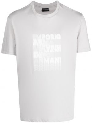 Памучна тениска с принт Emporio Armani сиво