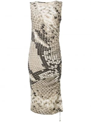 Jedwabna sukienka z nadrukiem w wężowy wzór Roberto Cavalli