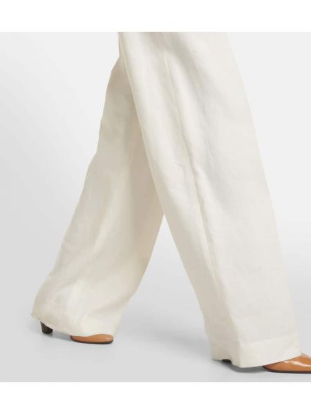 Lniane spodnie z wysoką talią relaxed fit The Row białe
