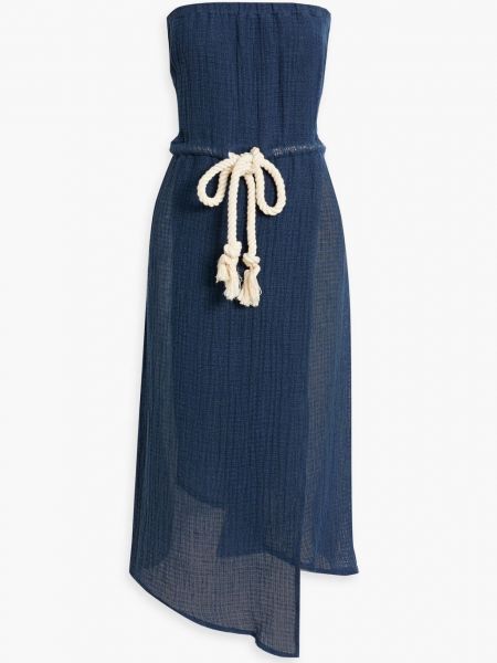 Платье миди из смесового льна и газа без бретелек Victor с запахом Lisa Marie Fernandez, темно-синий
