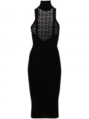 Žakárové midi šaty Elisabetta Franchi čierna