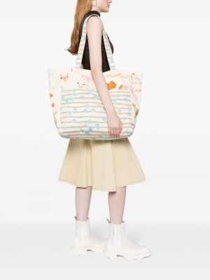 Shopper handtasche aus baumwoll mit print Collina Strada beige