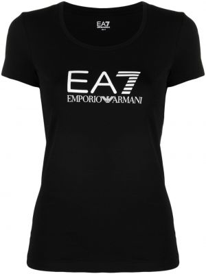 Памучна тениска с принт Ea7 Emporio Armani черно