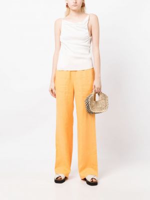 Lněné rovné kalhoty Nanushka oranžové