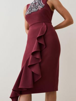 Платье миди с рюшами из крепа Karen Millen красный