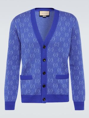 Cardigan de lână din jacard Gucci albastru