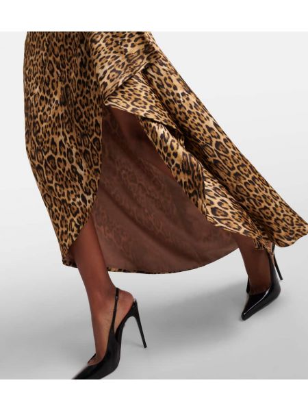 Saténové midi šaty s potlačou s leopardím vzorom Costarellos béžová